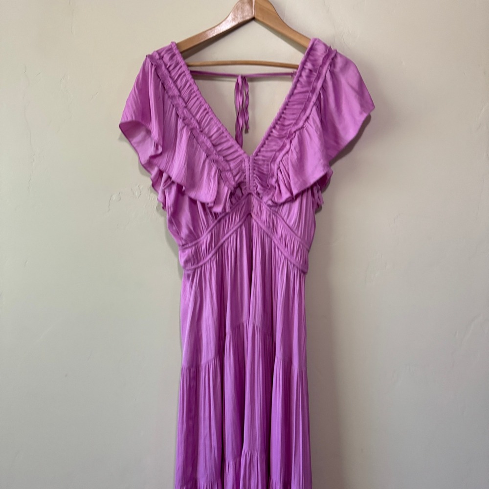 Joie Lavender Smocked Flutter Sleeve Midi Tiered Dress Coquette Cottagecore SM